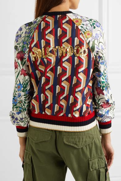 gucci appliquéd printed silk-twill bomber